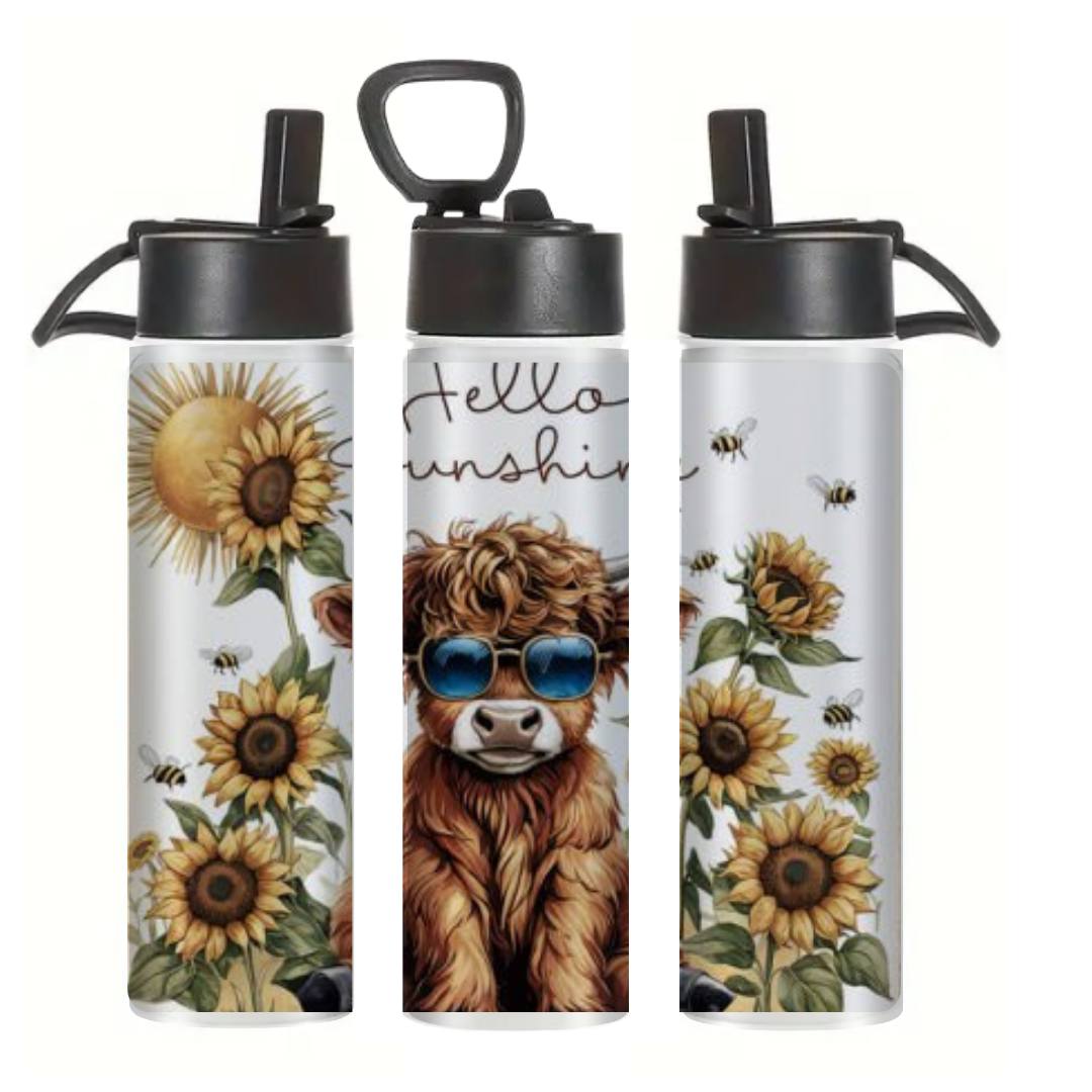 Sunflower Highland Cow - Tumbler & Bottle