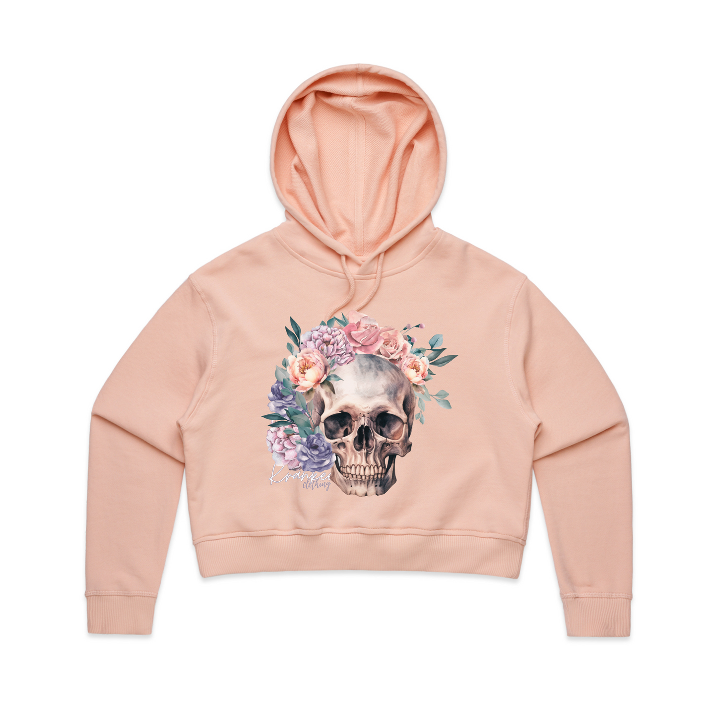 Womens Floral Skull Crop Hoodie