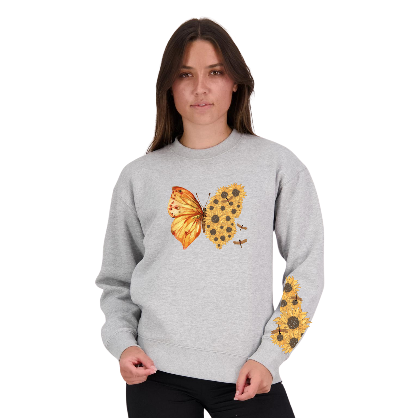 Womens Flutterby Sunflower Crew Neck