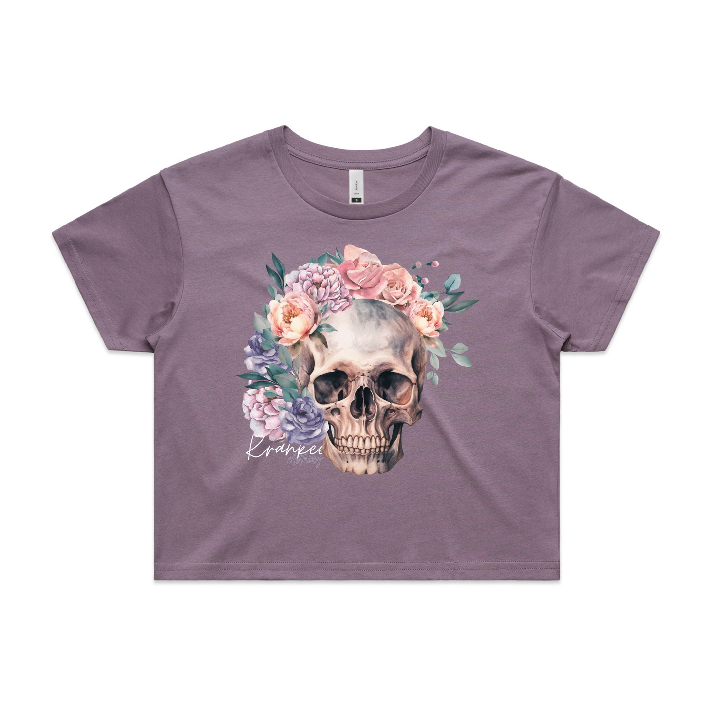 Womens Floral Skull Crop Tee
