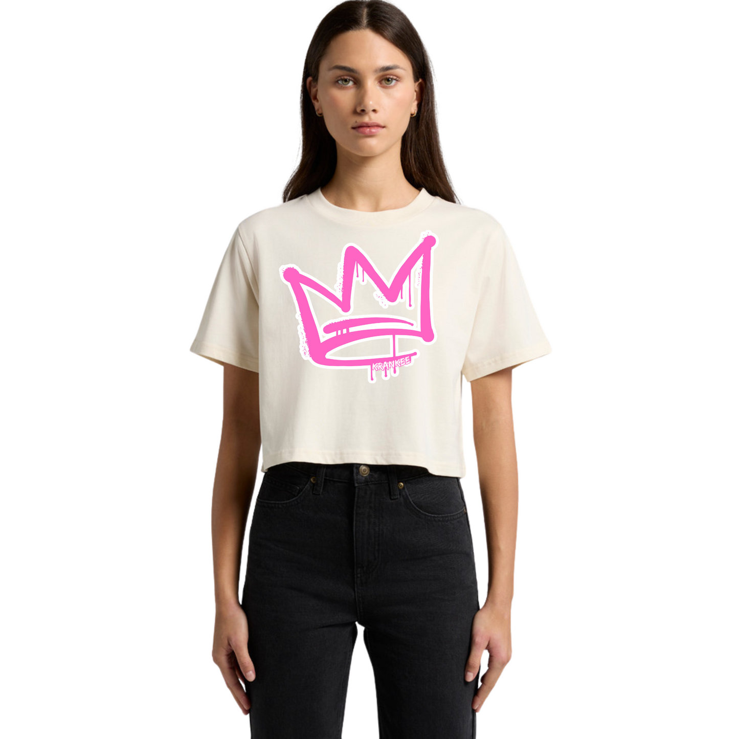 Pink Front Crown - Womens Crop Tee