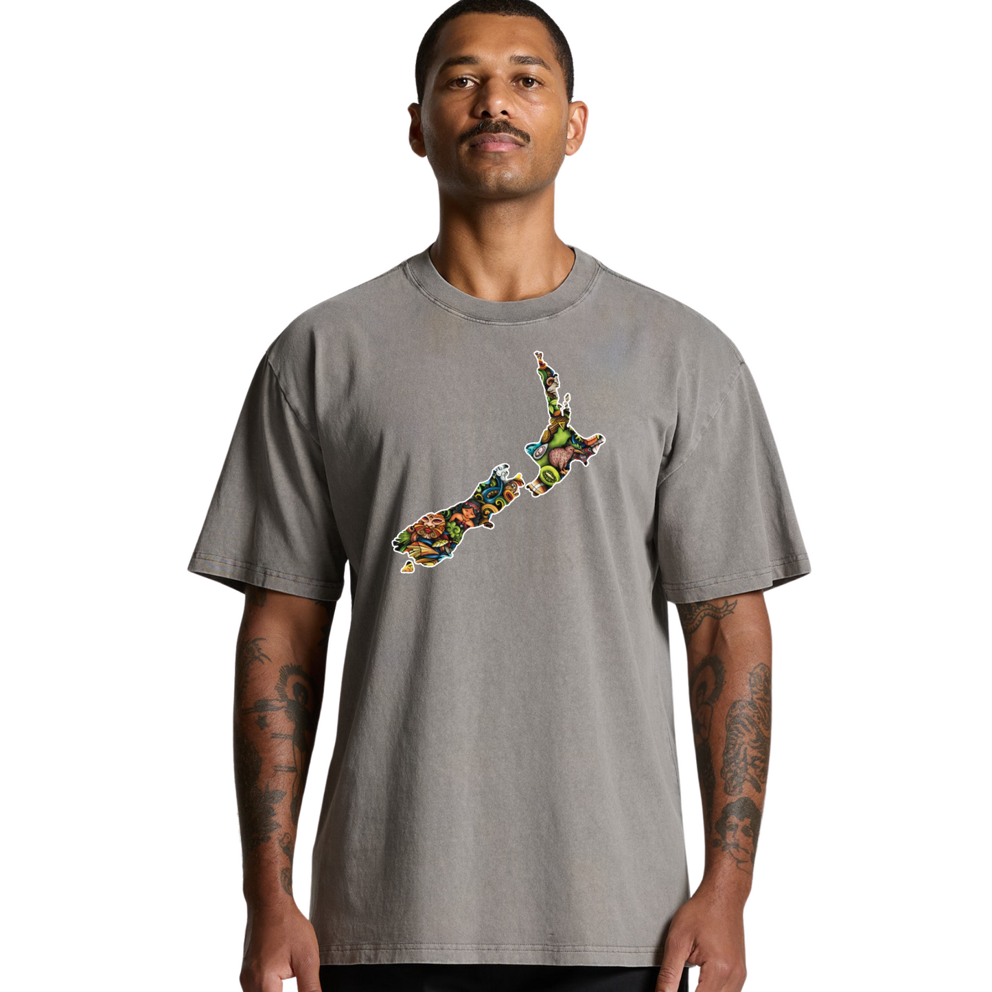 Mens NZ Map Collage Heavy Tee