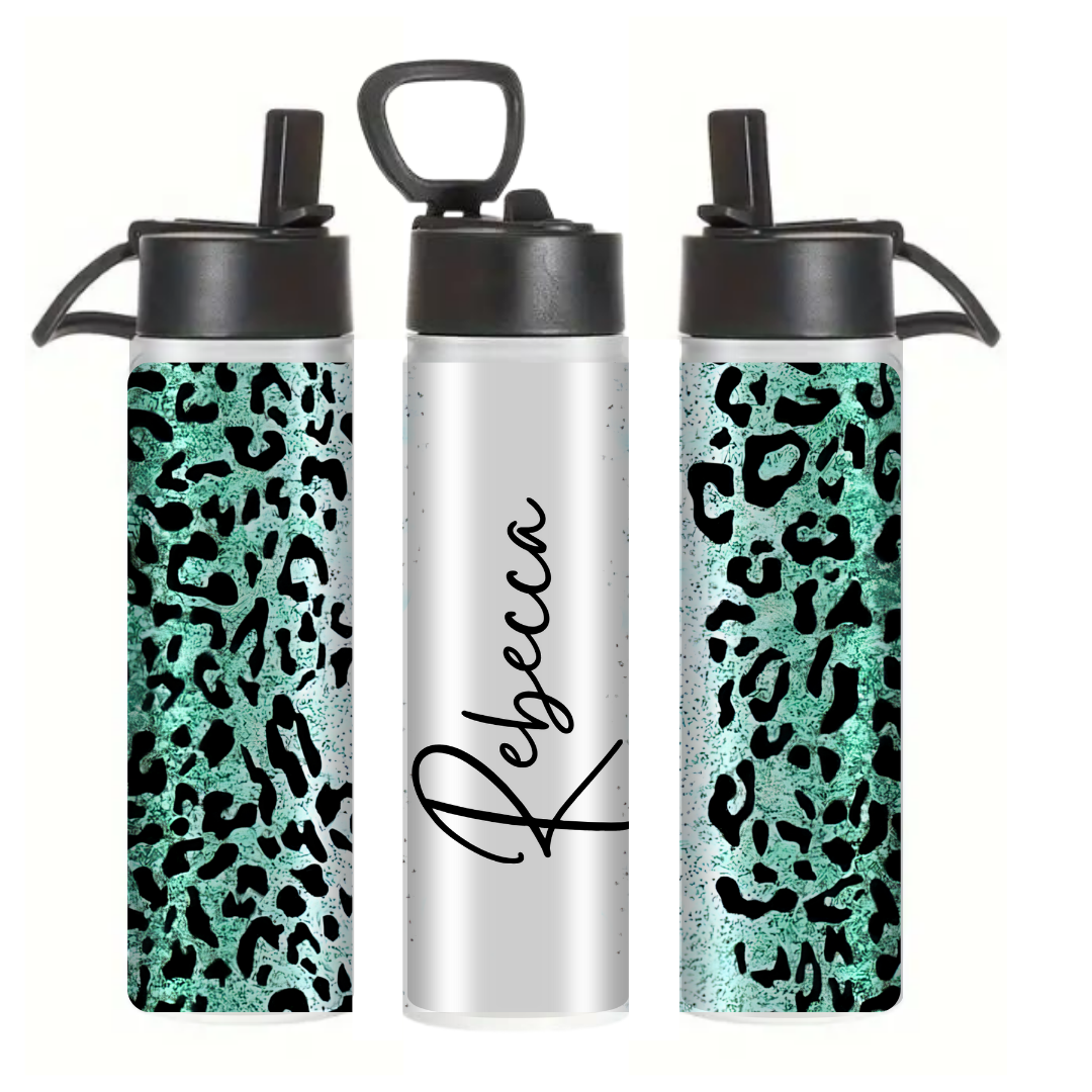 Teal Leopard Name - Tumbler & Bottle