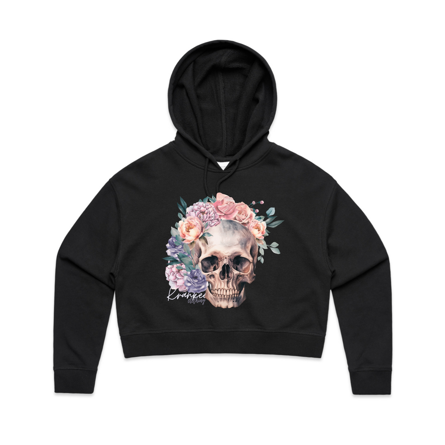 Womens Floral Skull Crop Hoodie