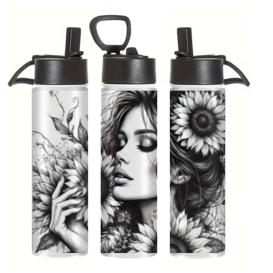 B&W Sunflower Lady - Tumbler & Bottle