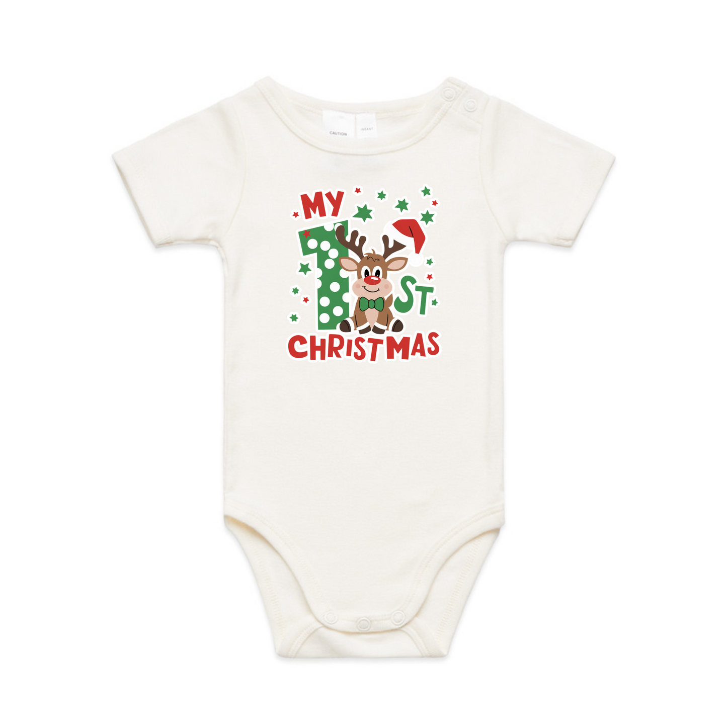 1st Christmas Reindeer XMAS - Organic Infant Tee OR Bodysuit