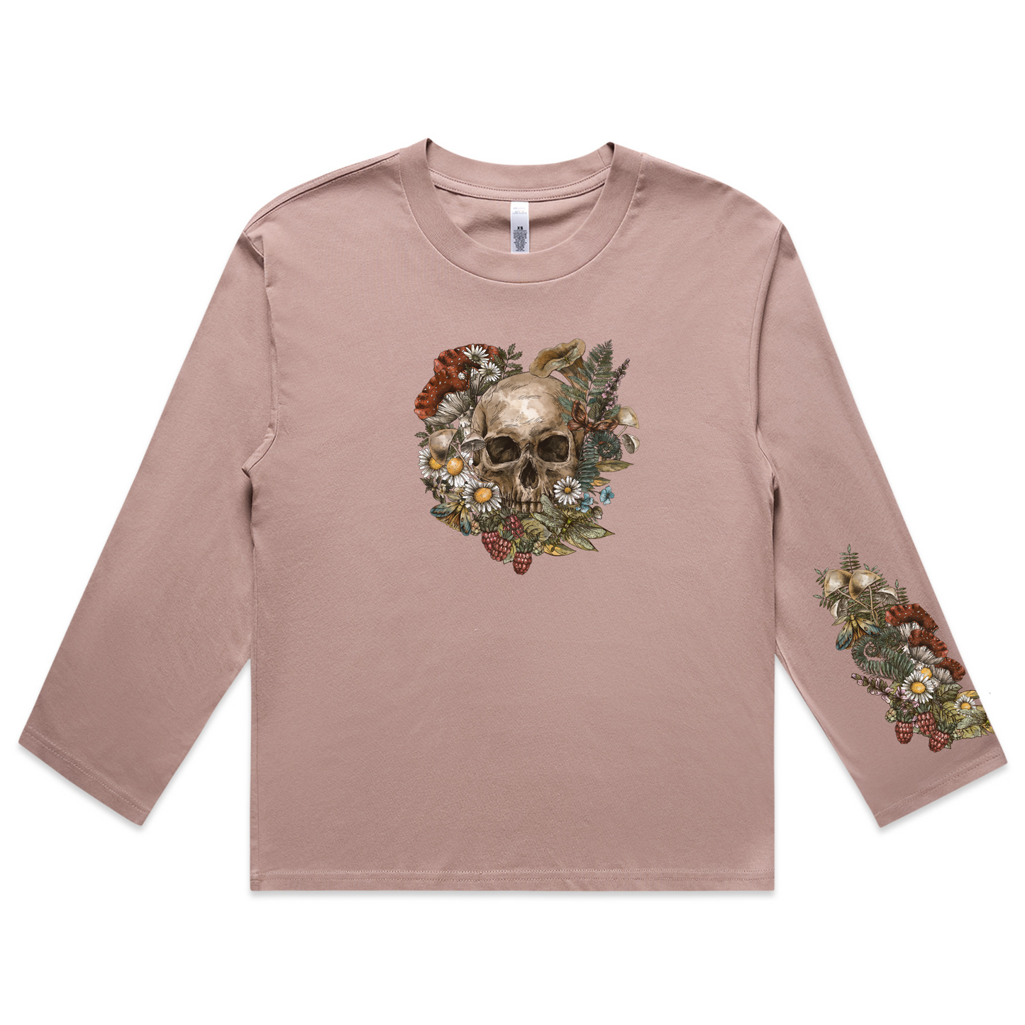 Womens Wild Flora Skull Boxy L/Sleeve