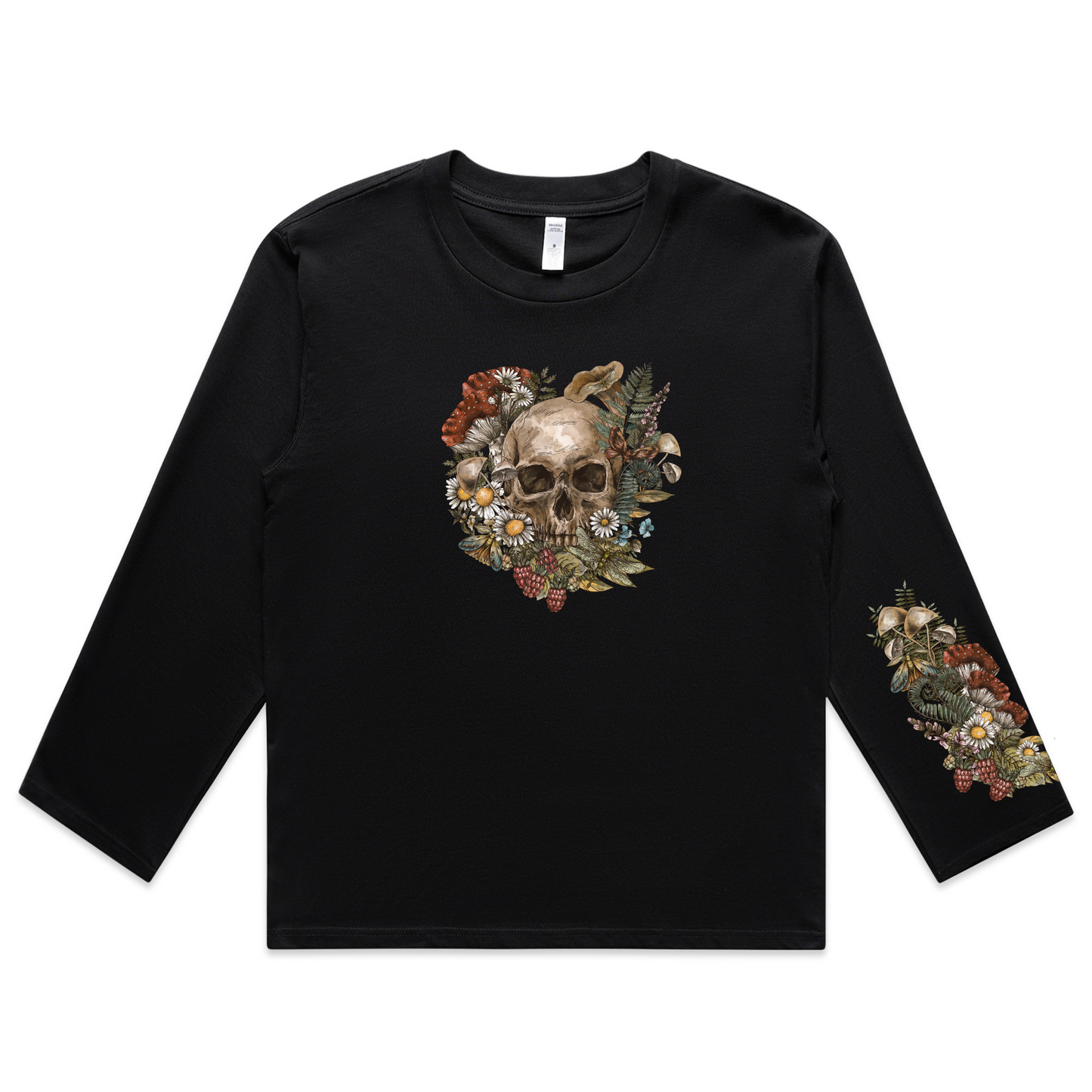 Womens Wild Flora Skull Boxy L/Sleeve