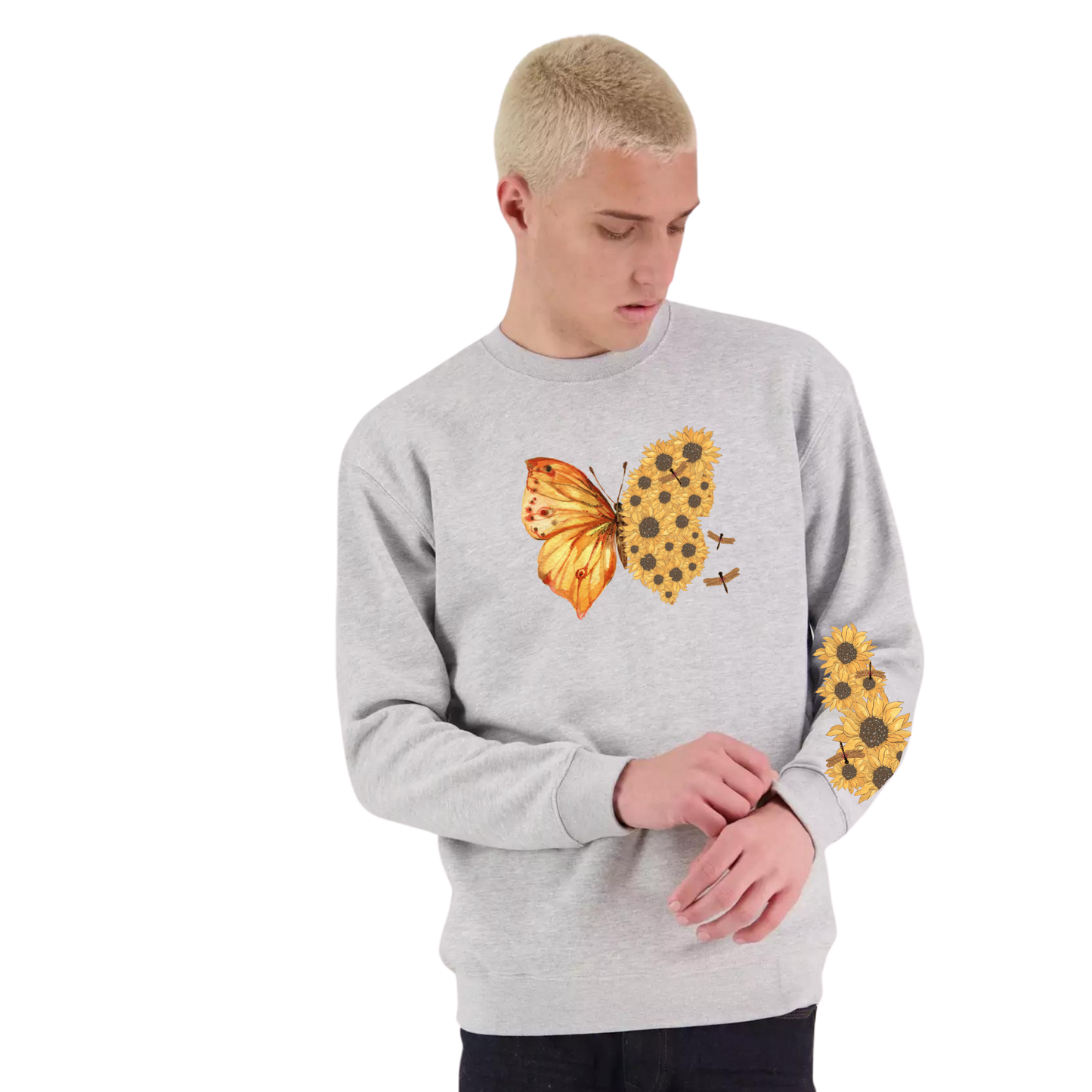 Mens Flutterby Sunflower Crew Neck
