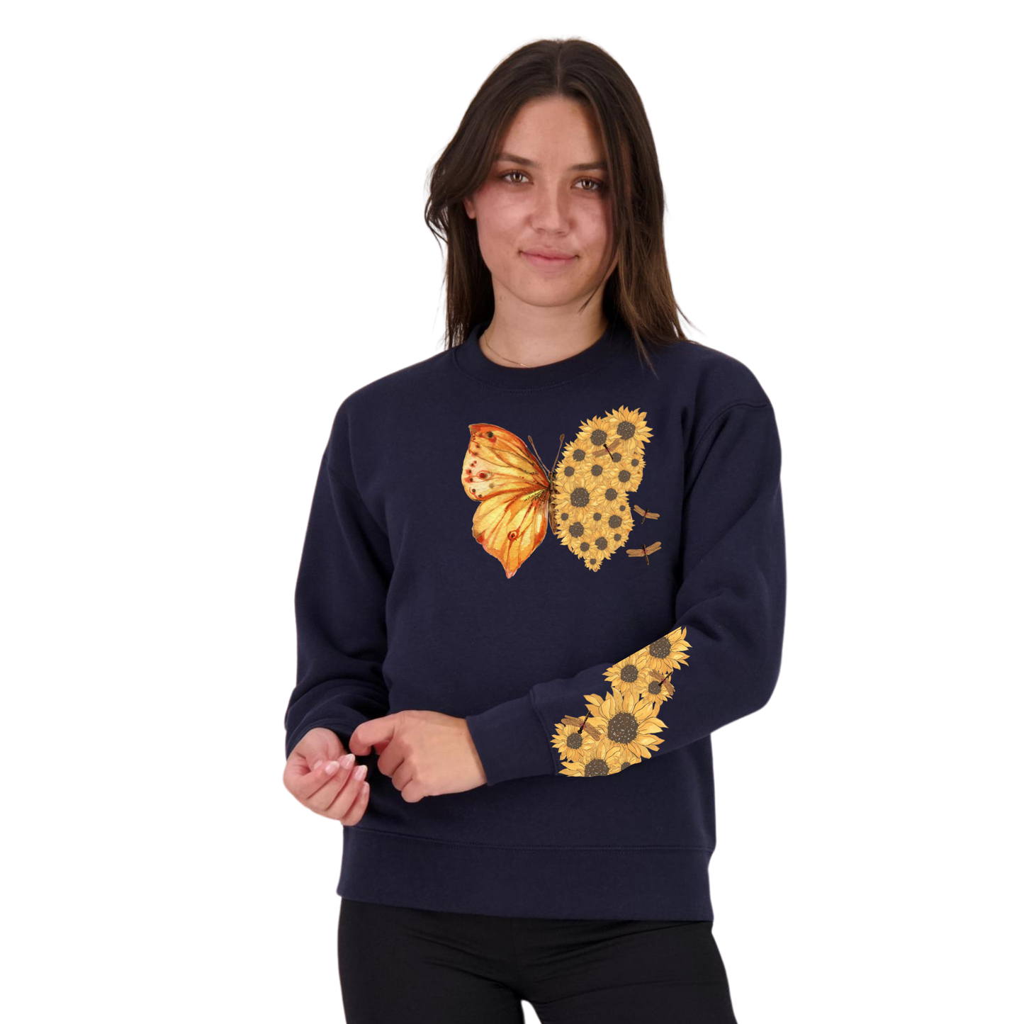 Womens Flutterby Sunflower Crew Neck