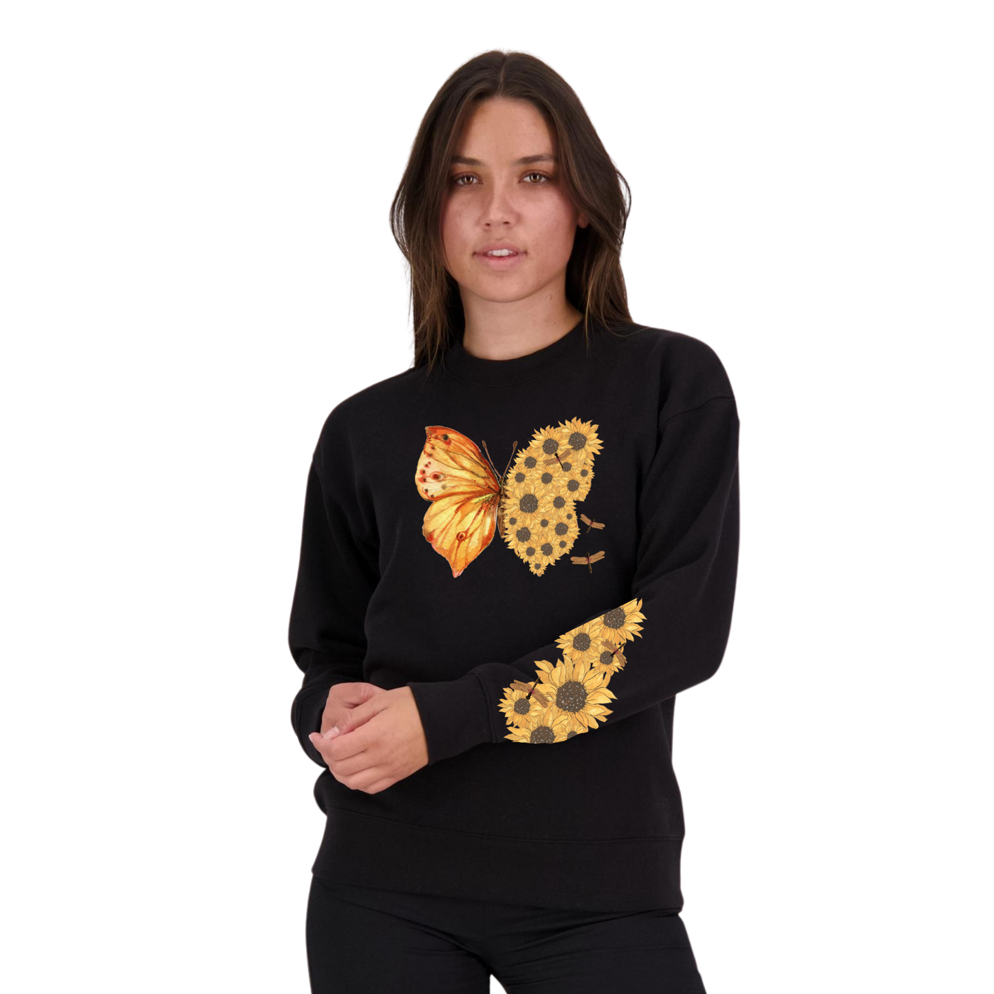 Womens Flutterby Sunflower Crew Neck