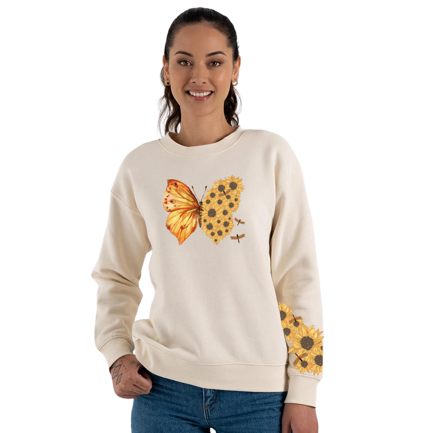 Womens Flutterby Sunflower Crew Neck