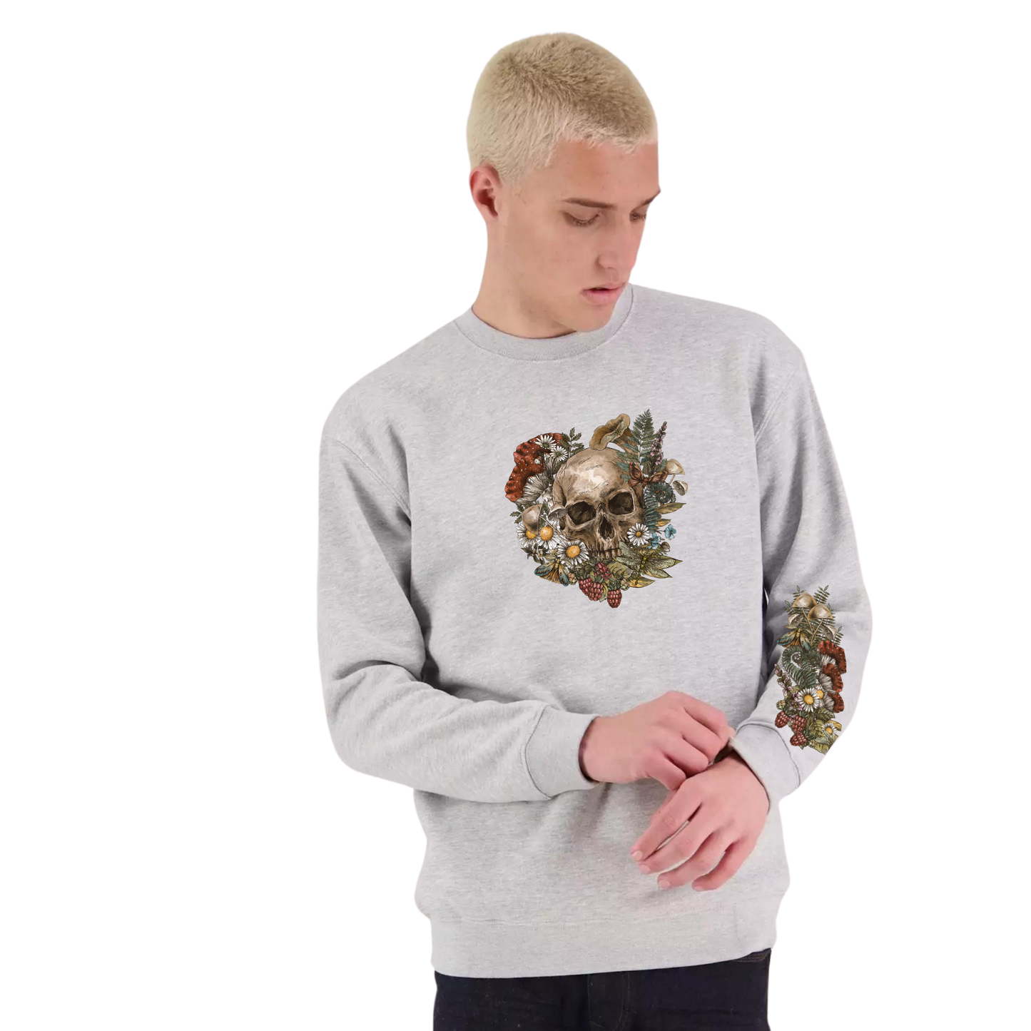 Mens Wild Flora Skull Crew Neck