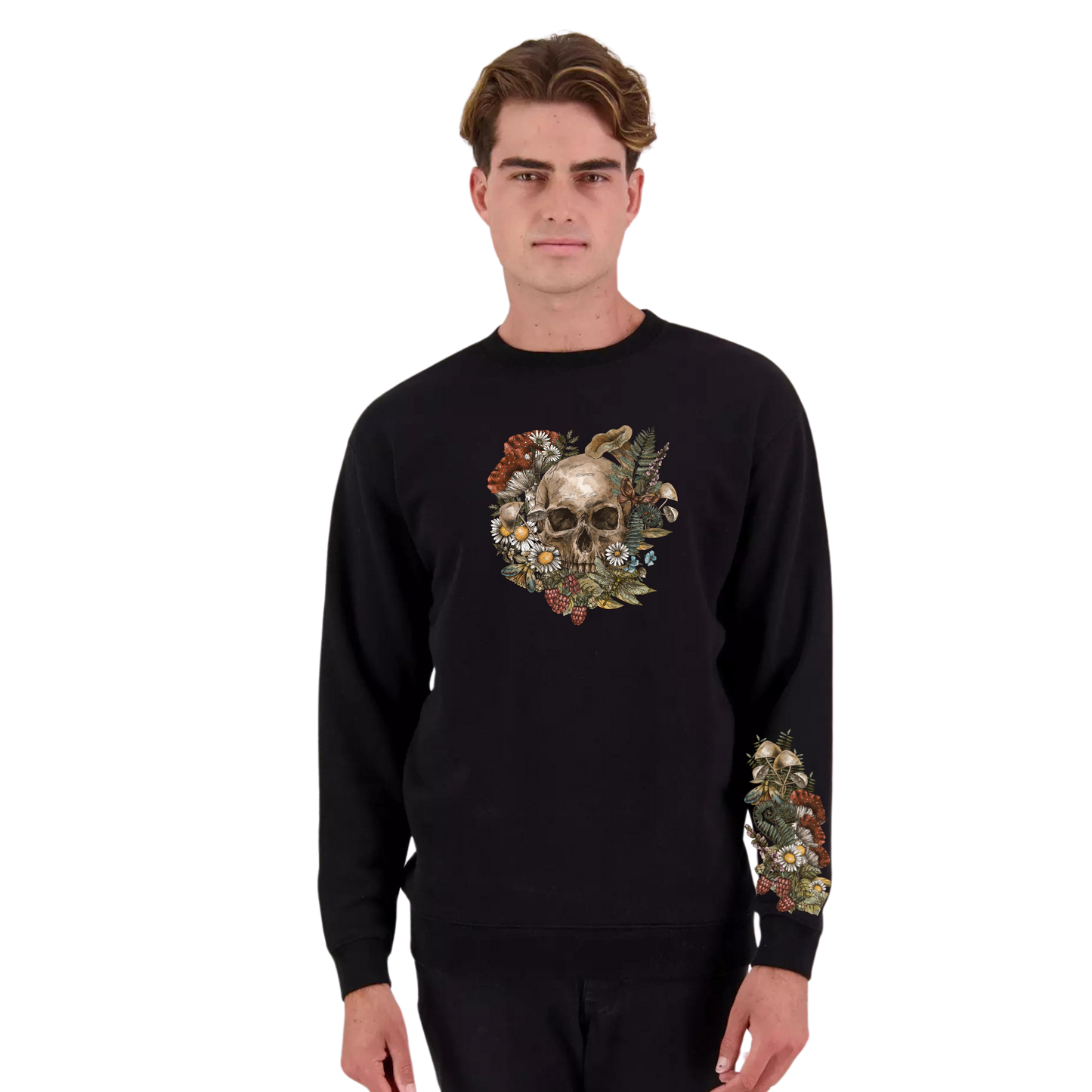 Mens Wild Flora Skull Crew Neck