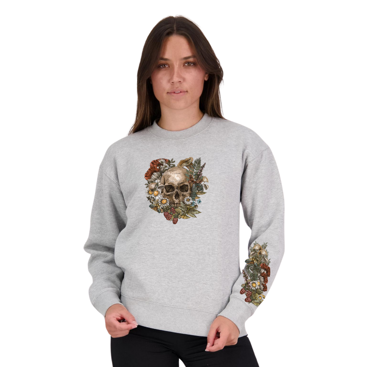 Womens Wild Flora Skull Crew Neck