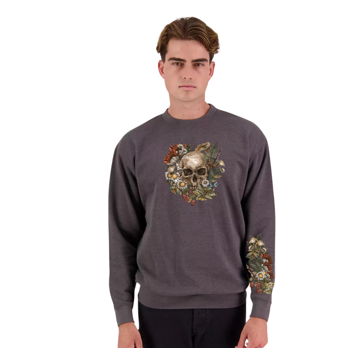 Mens Wild Flora Skull Crew Neck