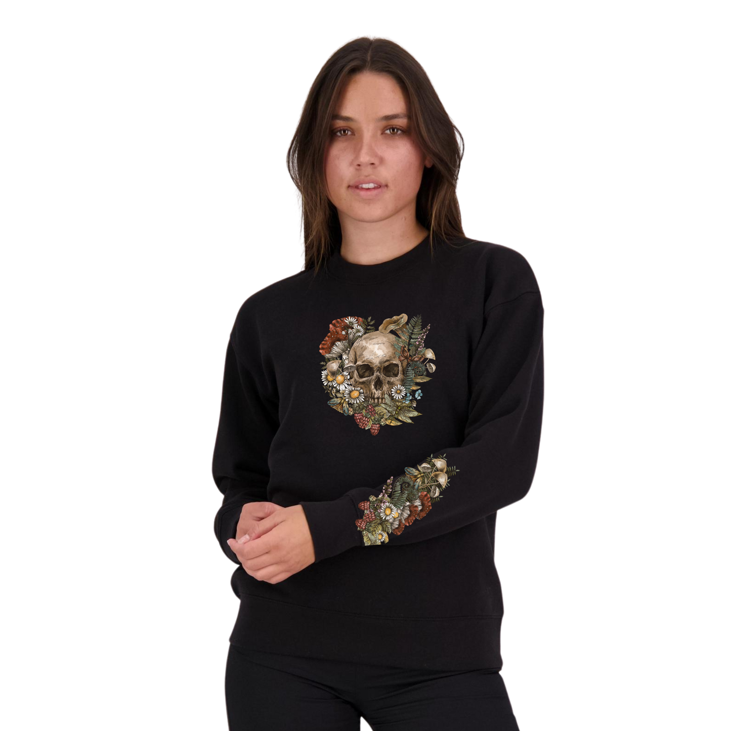 Womens Wild Flora Skull Crew Neck