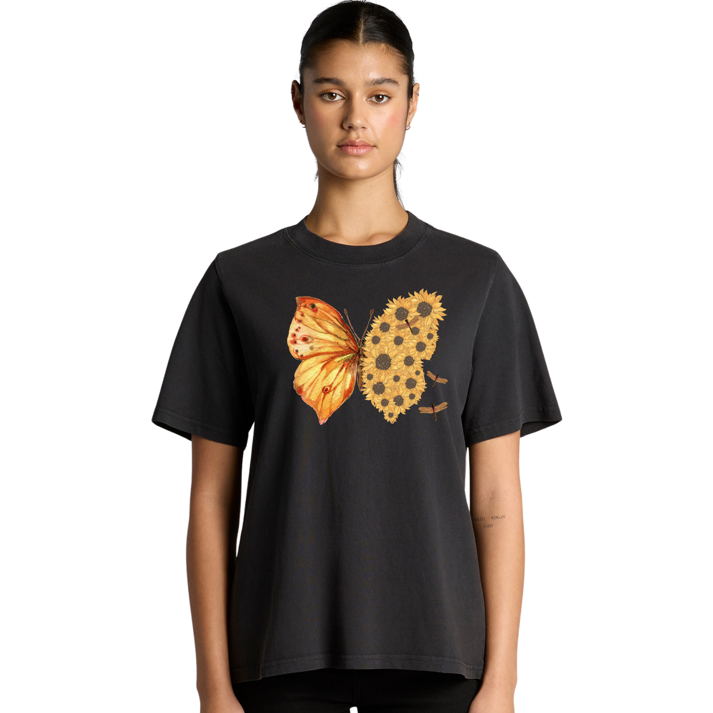 Womens Flutterby Sunflower Heavy Tee