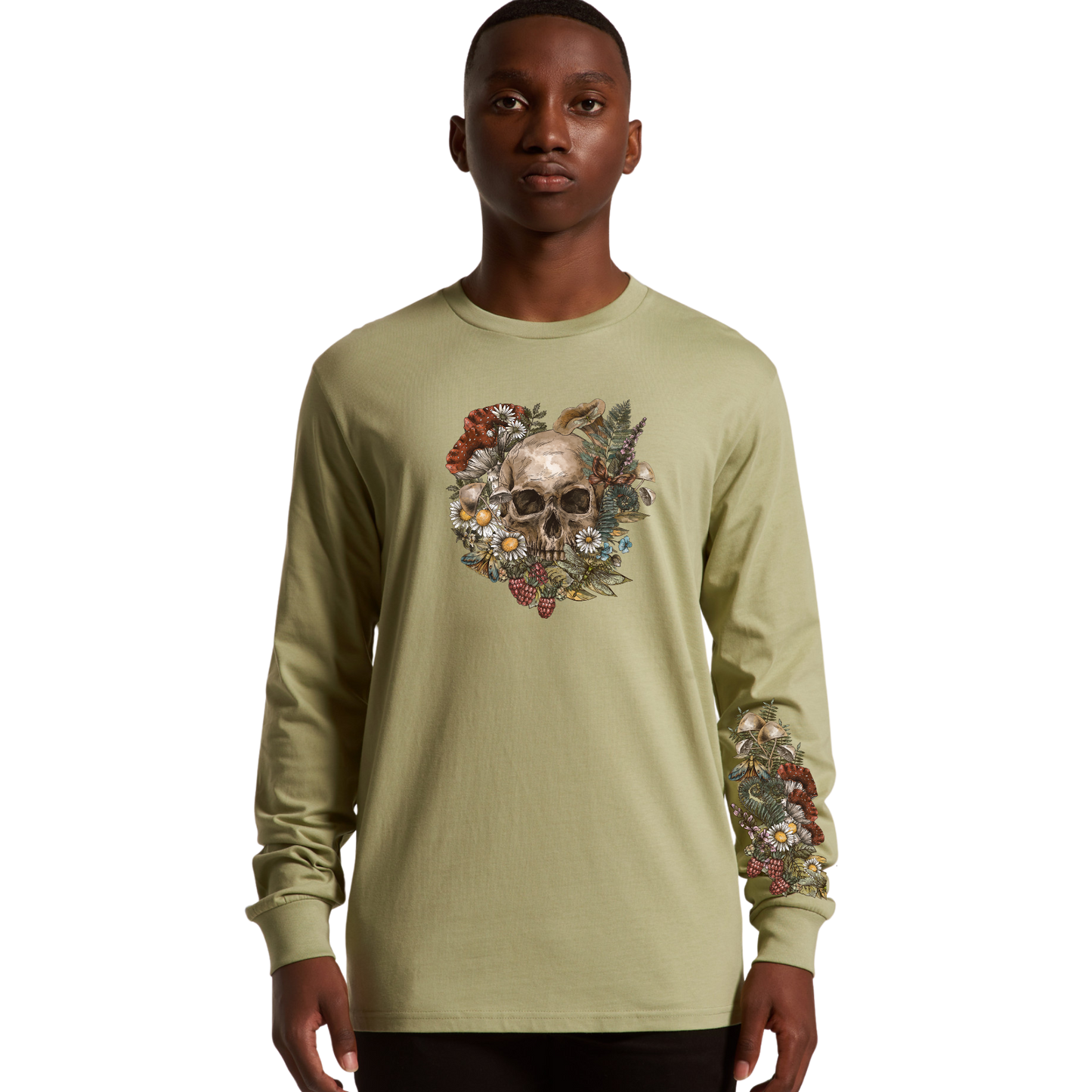 Mens Wild Flora Skull Long Sleeve