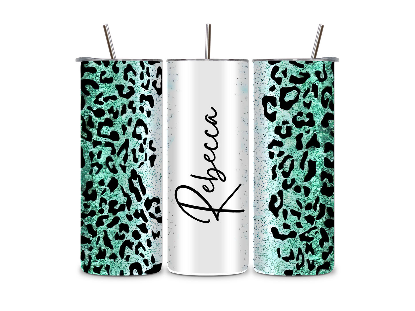 Teal Leopard Name - Tumbler & Bottle