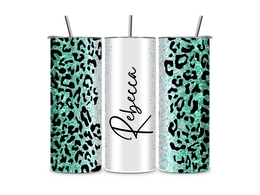 Teal Leopard Name - Tumbler & Bottle