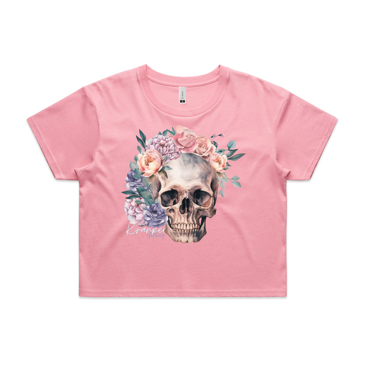 Womens Floral Skull Crop Tee