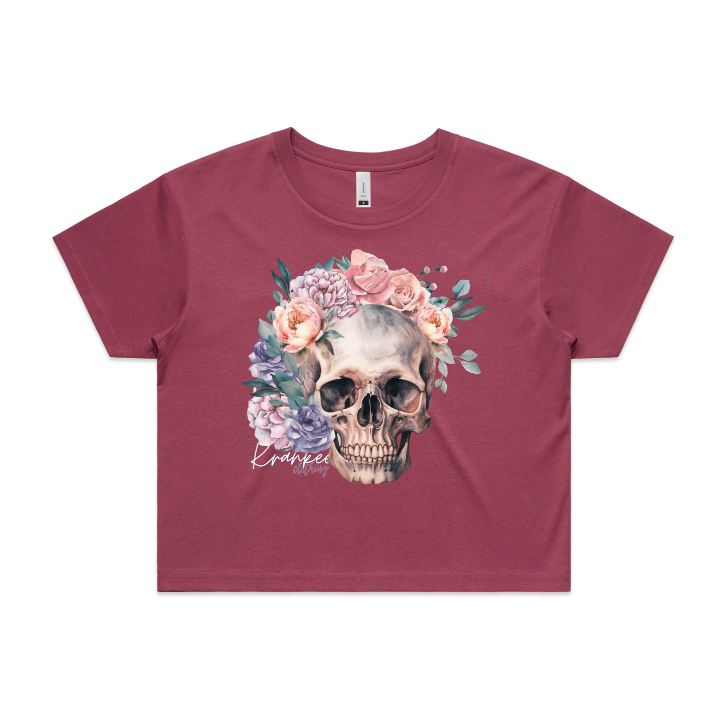 Womens Floral Skull Crop Tee