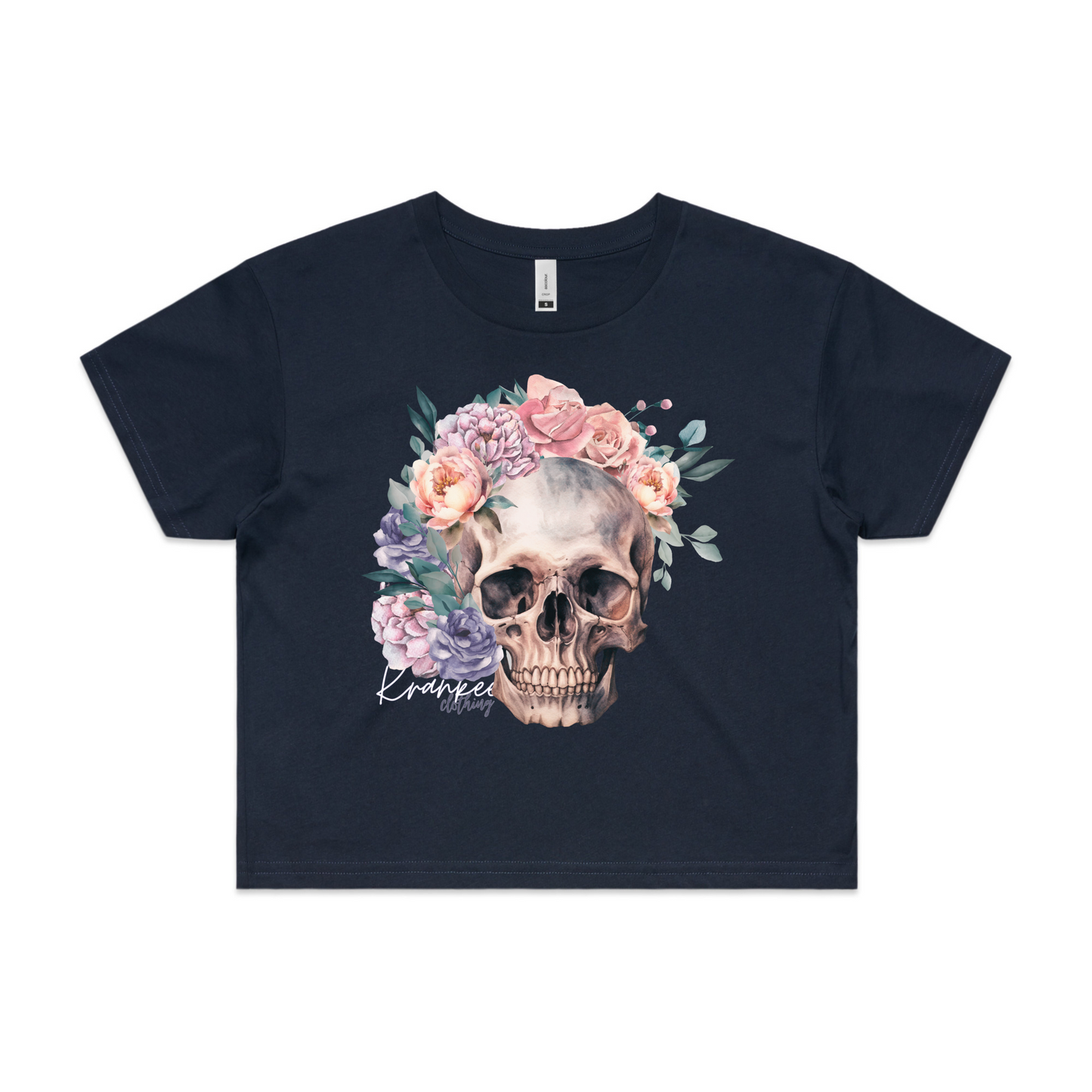 Womens Floral Skull Crop Tee
