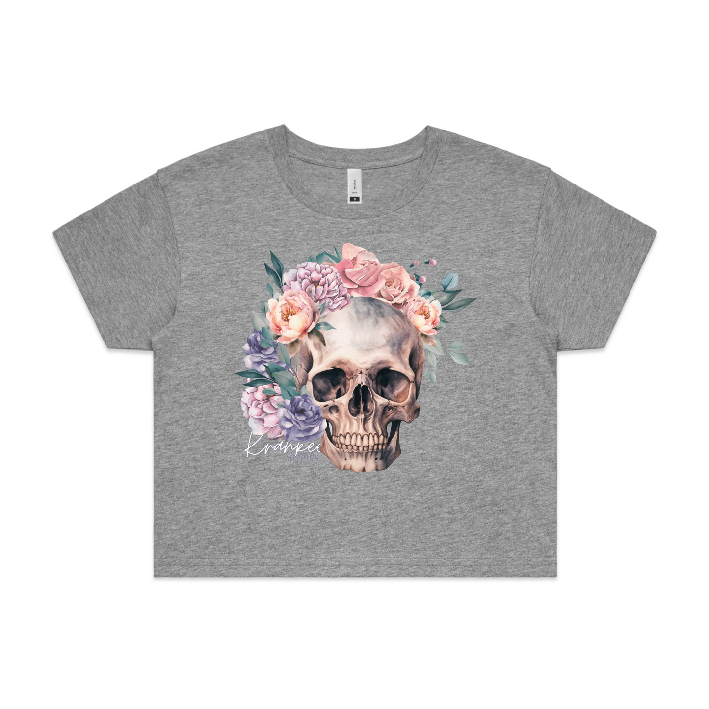 Womens Floral Skull Crop Tee