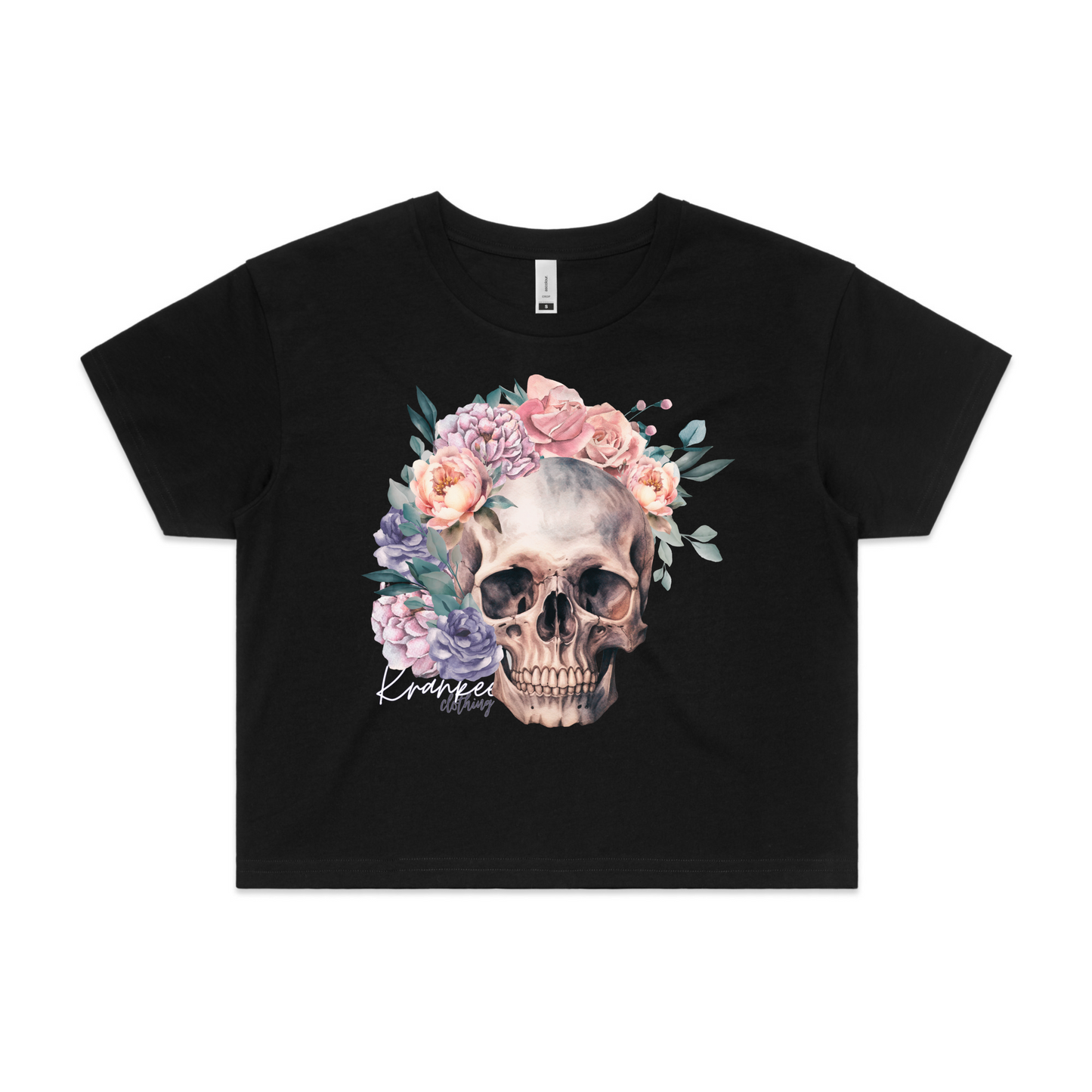 Womens Floral Skull Crop Tee