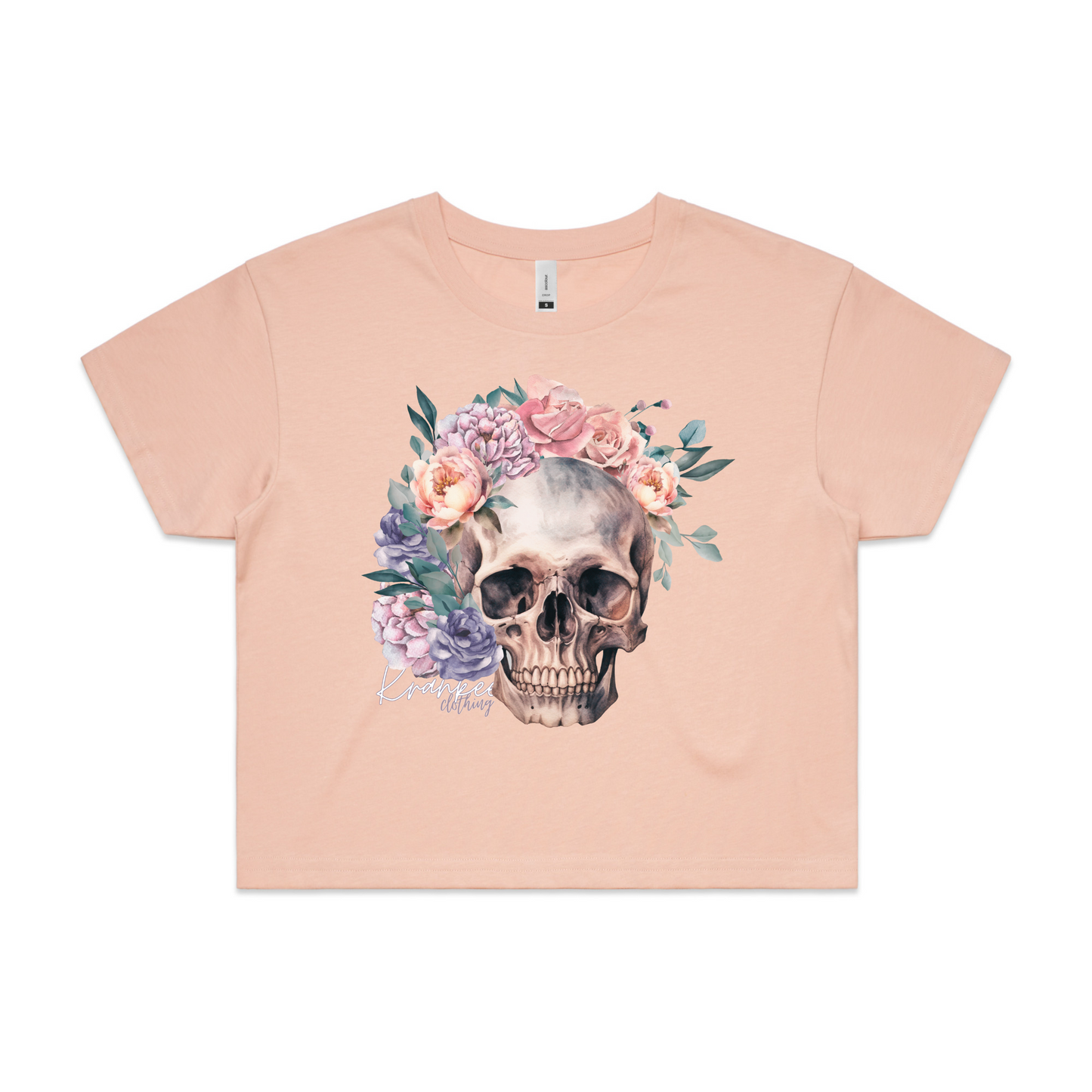 Womens Floral Skull Crop Tee