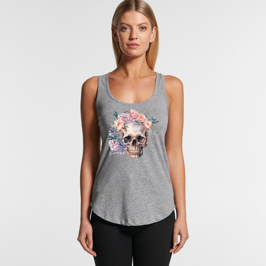 Womens Floral Skull Racerback