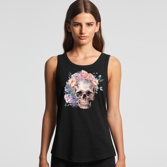 Womens Floral Skull Singlet