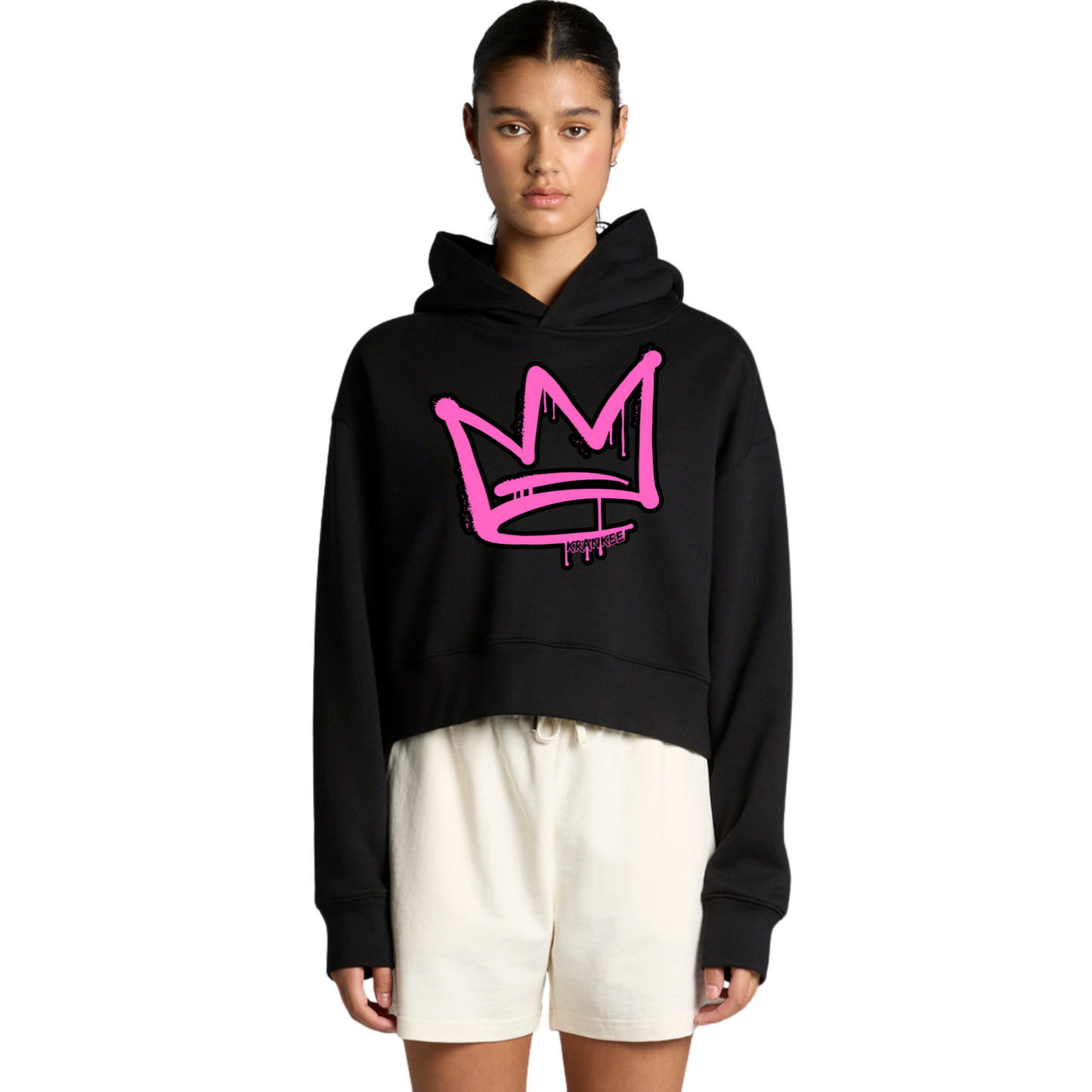 Pink Front Crown - Womens Crop Hoodie