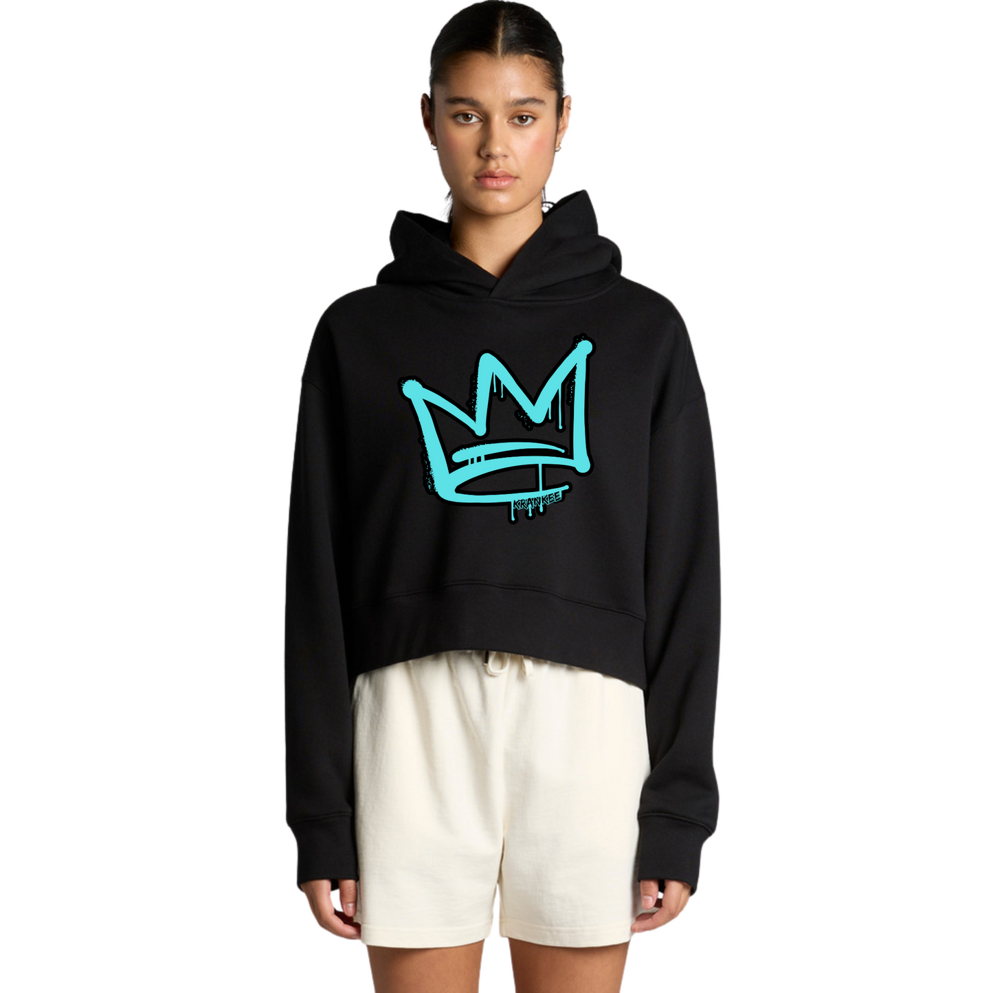 Aqua Front Crown - Womens Crop Hoodie