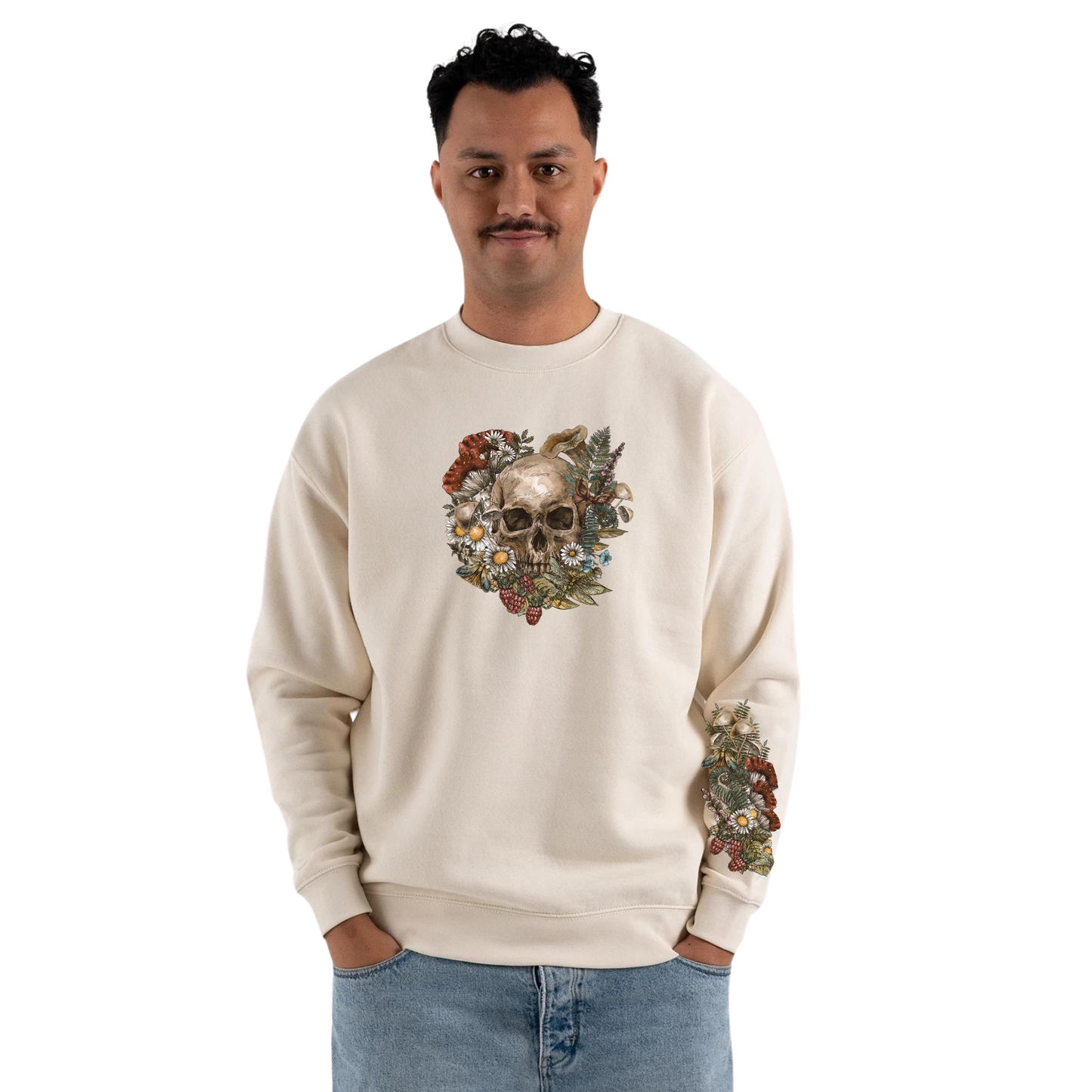 Mens Wild Flora Skull Crew Neck