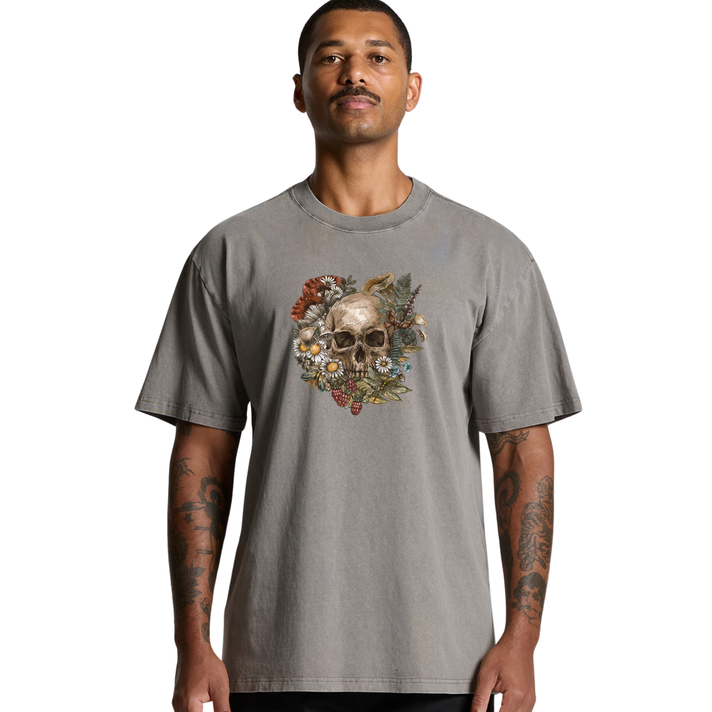 Mens Wild Flora Skull Heavy Tee
