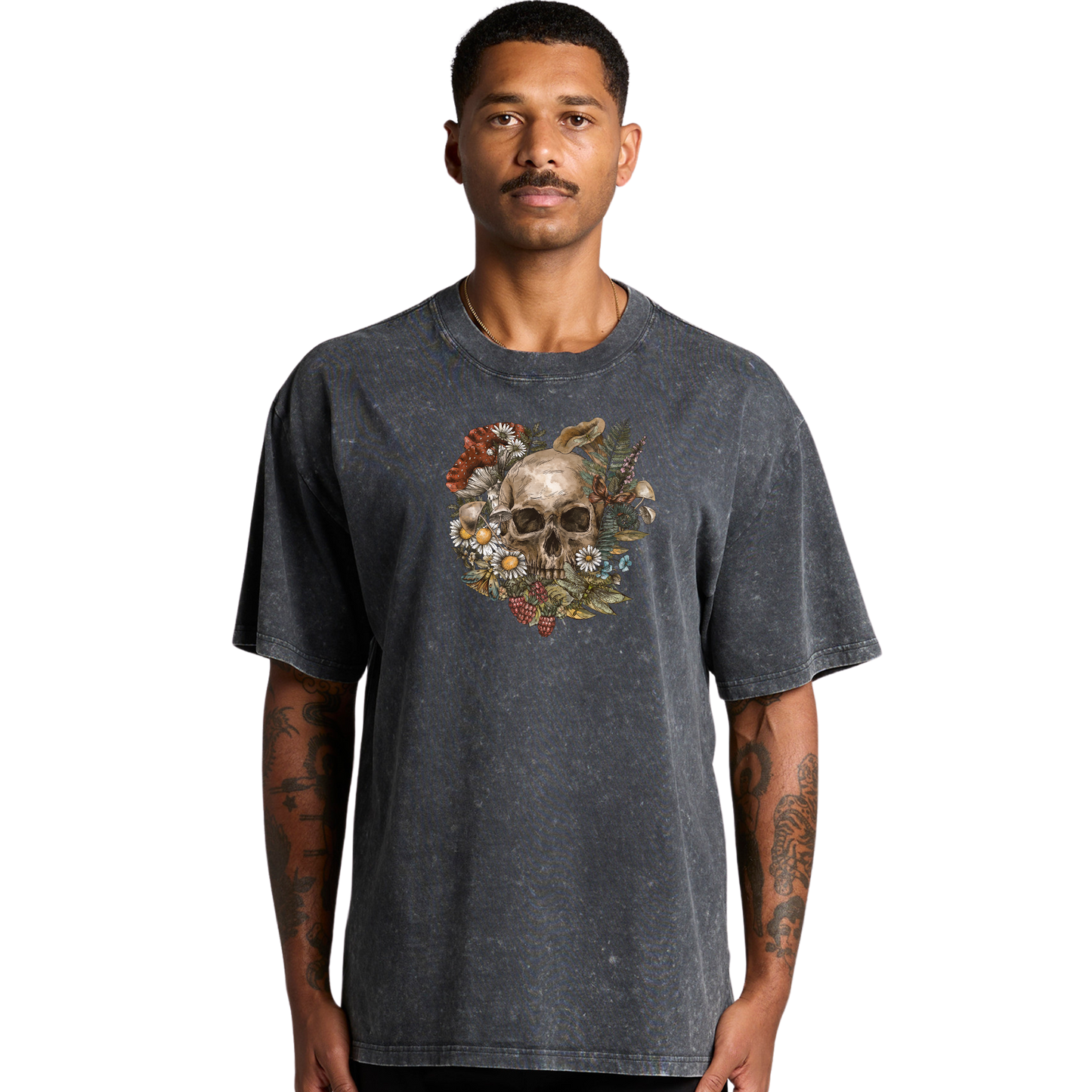 Mens Wild Flora Skull Heavy Tee