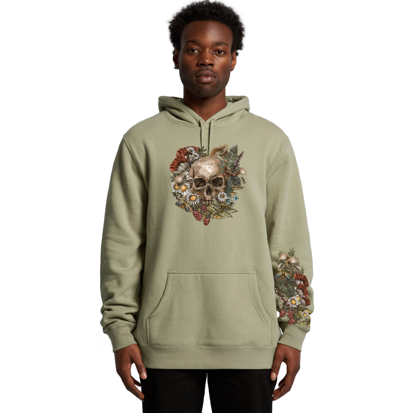 Mens Wild Flora Skull Hoodie