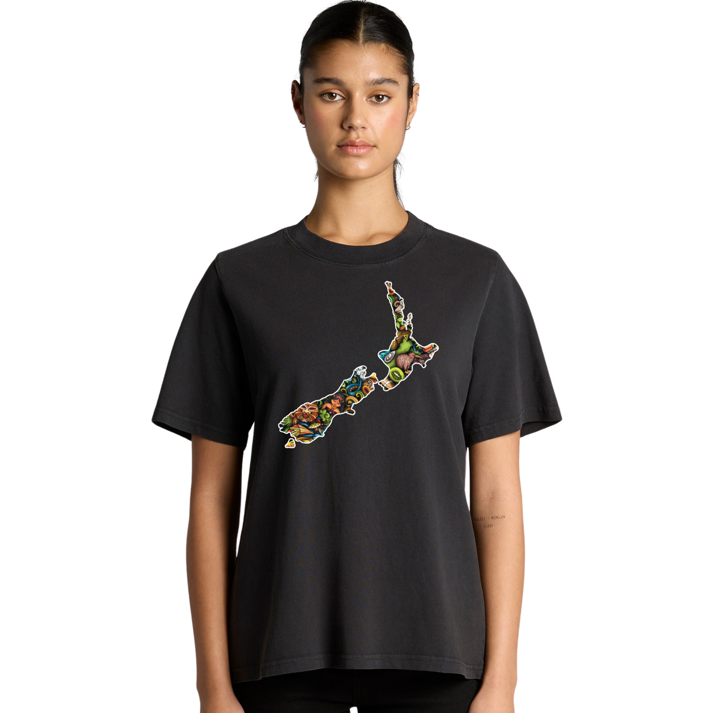 Womens NZ Map Collage Heavy Tee