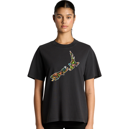 Womens NZ Map Collage Heavy Tee