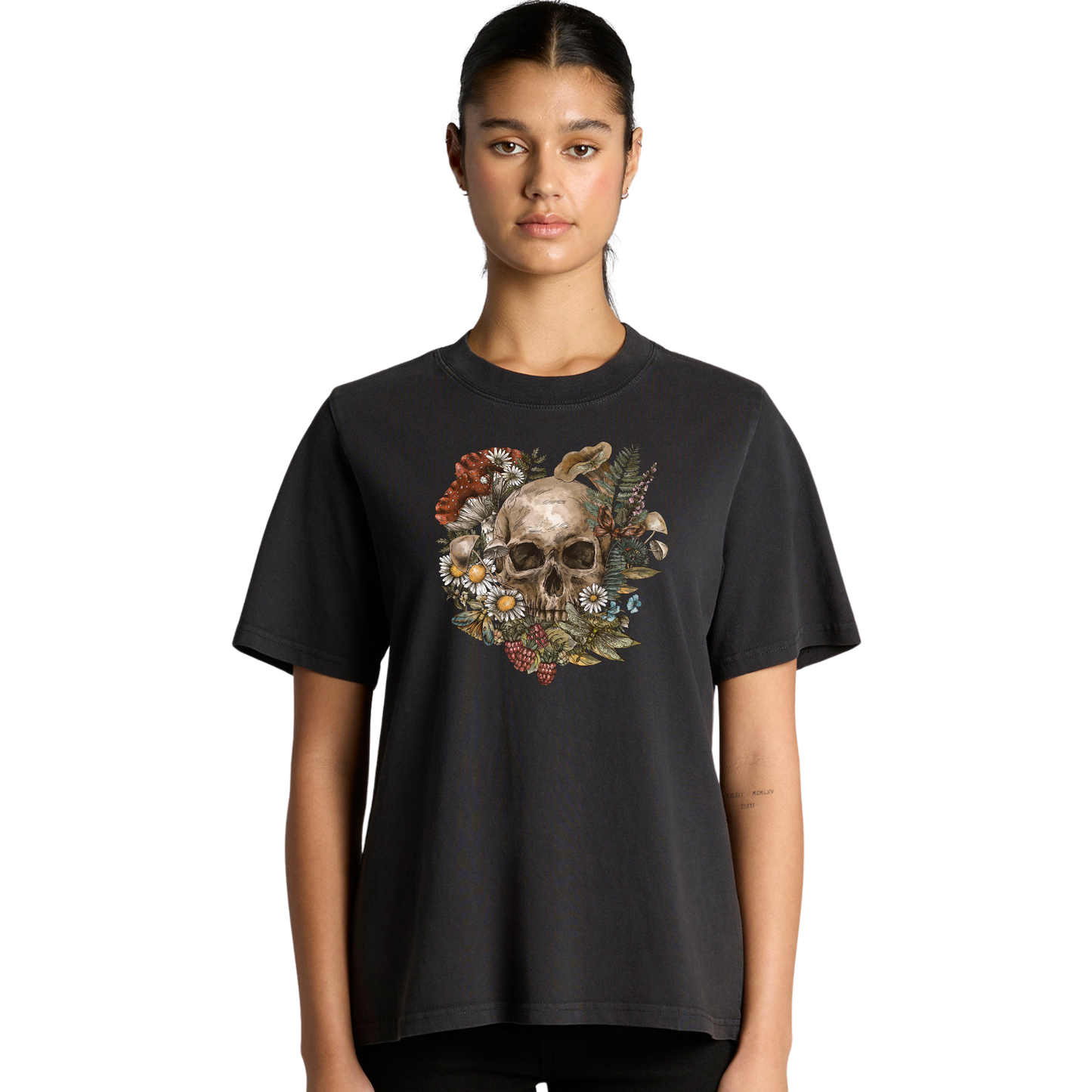 Womens Wild Flora Skull Heavy Tee